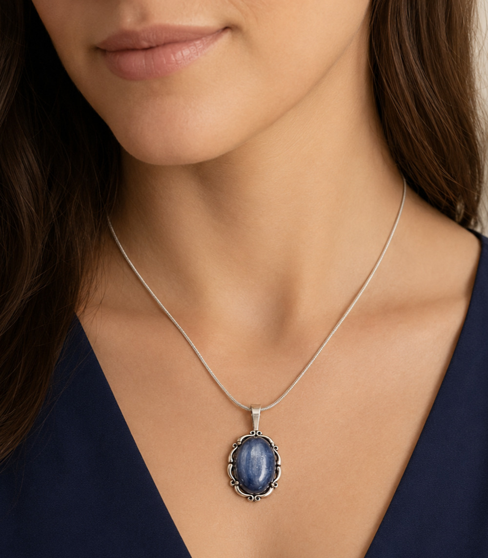 Kabana KBN Sterling Silver Blue Kyanite Pendant Necklace Artisan Coastal Chic